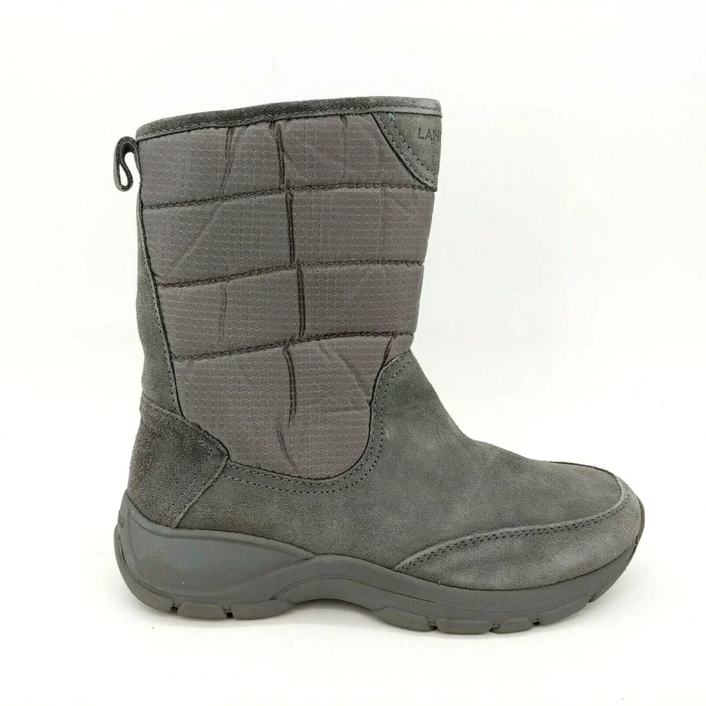 Lands End Boots Womens Gray 6 Suede All Weather Shoes Lined Side Zip‎ Mid Calf
